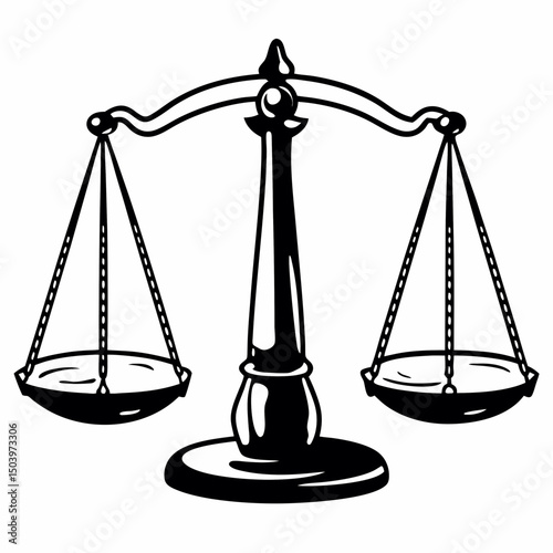 Balance scale icon with weight plates evenly hung