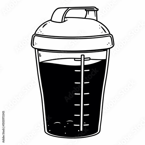 Protein shaker icon with lid and measurement marks