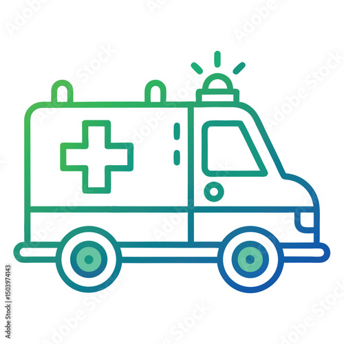 Gradient line art illustration of a modern ambulance emergency medical services vehicle