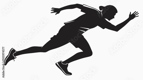 Silhouette of a female athlete sprinting in a race against a white background