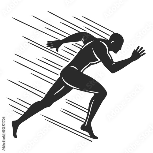 Silhouette of a sprinter in motion displaying speed and power illustration