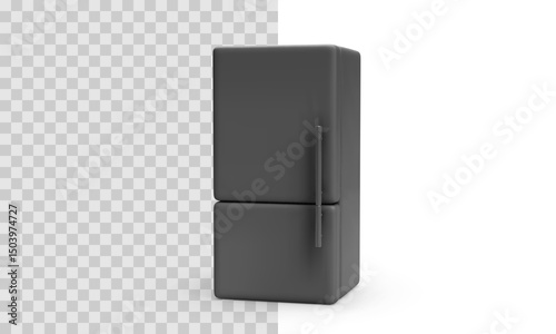 Dark Gray Refrigerator With Dual Doors, Minimal Design in Isometric View. Perfect vector illustration for modern kitchen themes, smart home apps, and appliance interface concepts.