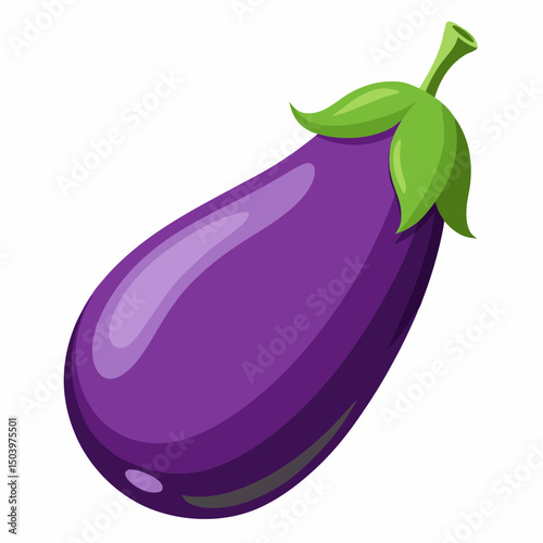 Realistic full-body image of a fresh brinjal (eggplant) on a clean white background, perfect for digital or stock use.