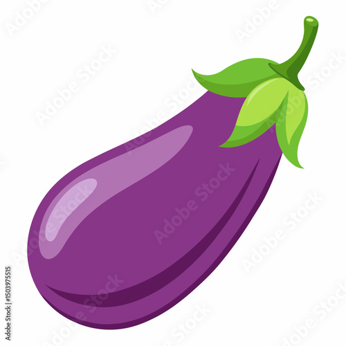 Realistic full-body image of a fresh brinjal (eggplant) on a clean white background, perfect for digital or stock use.