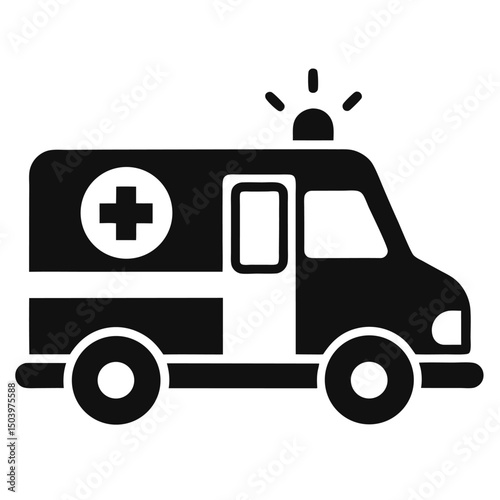 Simplified black and white ambulance illustration emergency medical services transportation symbol