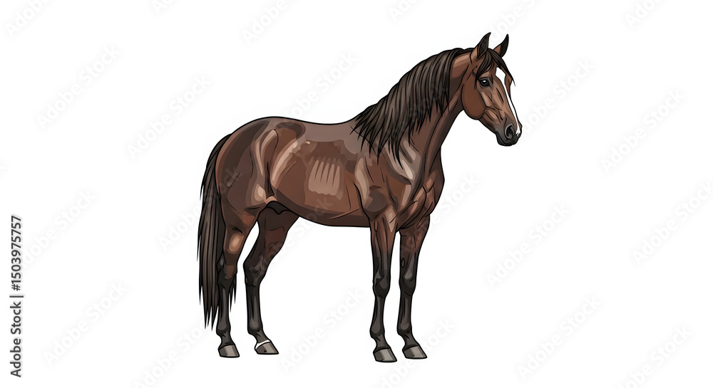 Obraz premium Brown Horse Standing Isolated on White Background