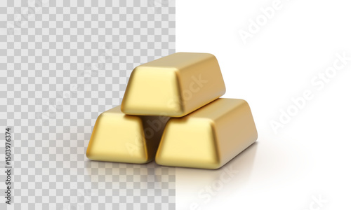 Stacked Gold Bars with Soft Reflection on Transparent and White Background, Ideal for Wealth, Banking or Luxury Themes. Clean Composition with Depth and Shine. Vector Illustration.
