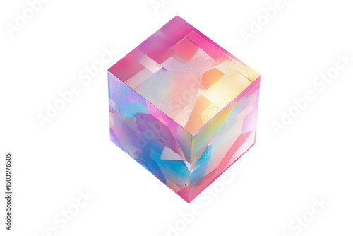 Abstract colorful cube pastel pink blue yellow modern art 3d shape image on transparent background
