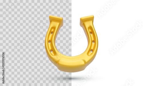 Golden Horseshoe Icon In Glossy 3D Style On Transparent And White Background. Traditional Symbol Of Luck, Fortune, Or Protection For Games, Rewards Or Culture. Vector Illustration.