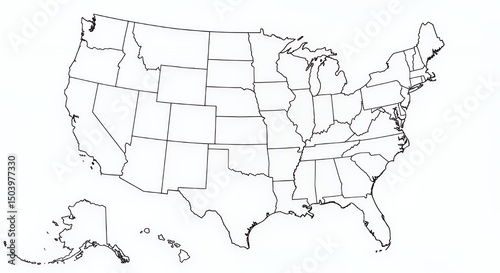 Blank US Map: States and Territories Outline