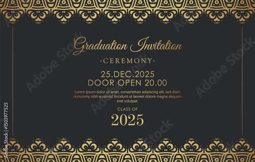 sophisticated invitation template for a graduation ceremony, featuring a rich green background