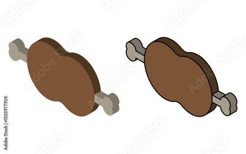肉　アイソメトリック　イラスト　シンプル