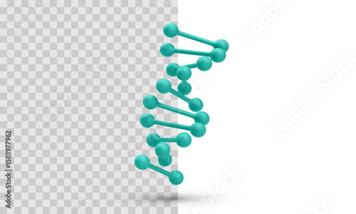 Abstract DNA Molecule Model With Spheres And Sticks On Transparent And White Background. Minimal 3D Style For Genetics, Science And Research Themes. Clean Biological Symbol. Vector Illustration.