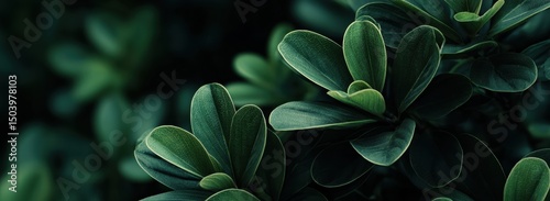 Lush Green Foliage Close-Up of Dark Emerald Leaves with Visible Veins