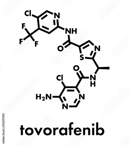 Tovorafenib glioma drug molecule. Skeletal formula.