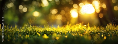 Golden Hour Grass Blades in Soft Focus with Sunlit Bokeh Background