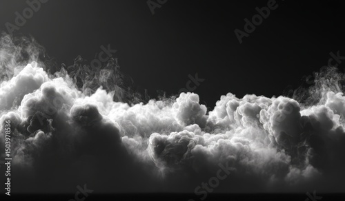 Dramatic Monochrome Cloudscape A Stunning, High-Resolution Image of White Clouds Against a Dark Background, Ideal for Design Projects and Digital Art.