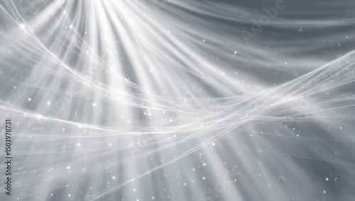 Elegant Silver and White Abstract Background with Light Rays and Sparkling Dust