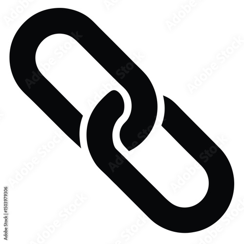 Two Interlocked Black Chain Links on White Background, Connection Symbol Illustration