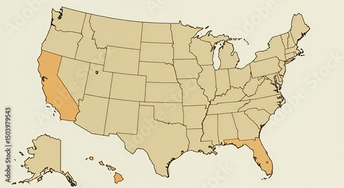 US Map Highlighting California and Florida