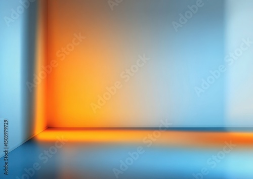 Abstract Corner Room with Warm Orange and Cool Blue Light Gradient