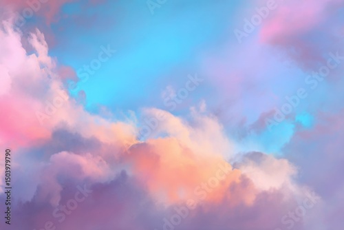 Dreamy Pastel Sky Soft Pink, Orange, and Blue Cloudscape Background