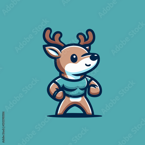 Flat Colorful Design of Mascot Deer Character Illustration with Adorable Antlers for Wildlife Badge Logo Forest Animal Emblem Poster and Modern Cartoon Vector Art Decoration