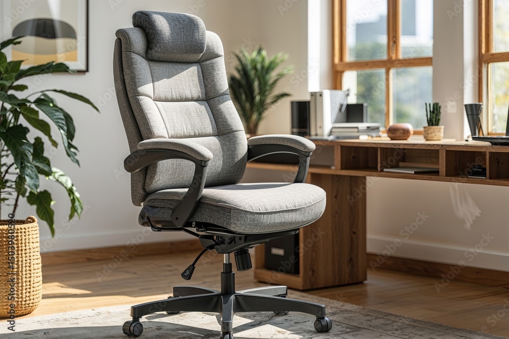 Fototapeta premium Ergonomic Adjustable Fabric Office Chair with Sway Function for Bright Professional Environments