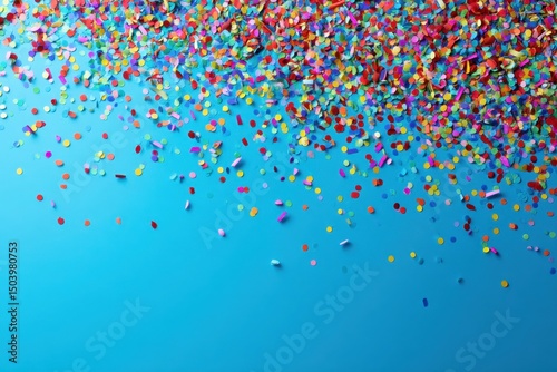 Festive Colorful Confetti Scattered on a Vibrant Blue Background, Perfect for Celebration Designs