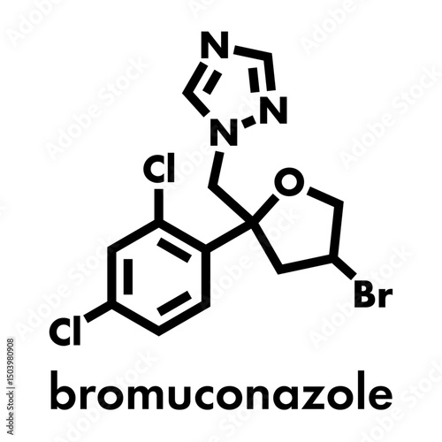 Bromuconazole systemic triazole fungicide molecule. Skeletal formula.