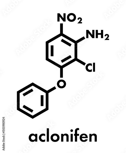 Aclonifen herbicide molecule. Skeletal formula.
