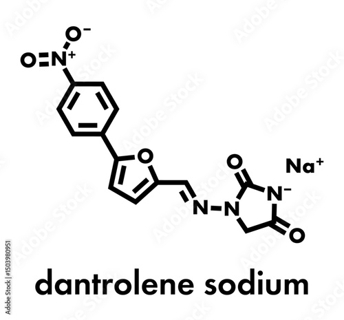 Dantrolene sodium muscle relaxant drug molecule. Skeletal formula.