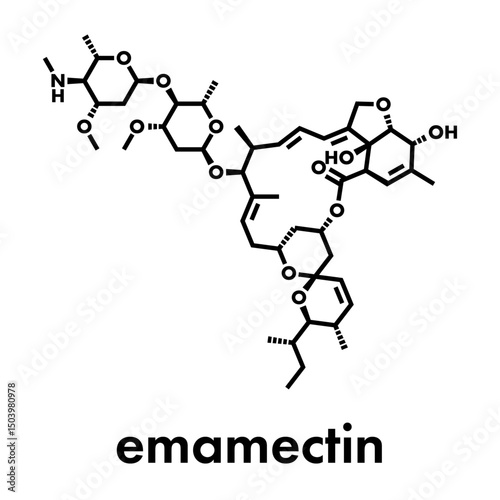 Emamectin insecticide molecule. Skeletal formula.