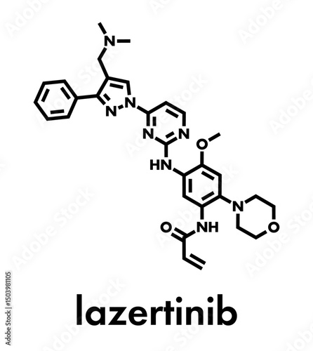 Lazertinib cancer drug molecule. Skeletal formula.