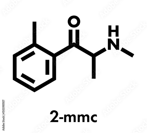 2-MMC synthetic cathinone drug molecule. Skeletal formula.