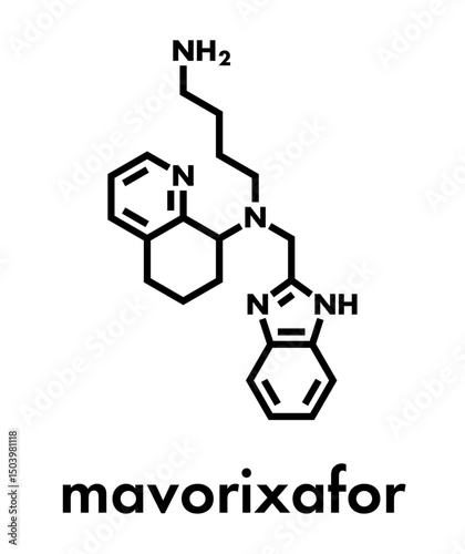 Mavorixafor WHIM syndrome drug molecule. Skeletal formula.