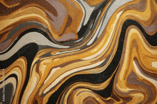 Abstract Gold, Brown, and Black Swirl Texture Elegant Marbling Background for Design Projects