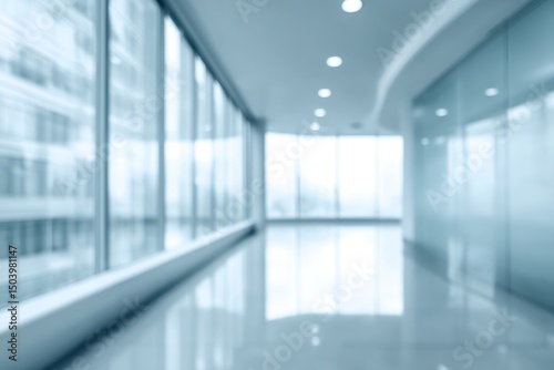 Abstract Blurred Office Corridor with Large Windows and Modern Design