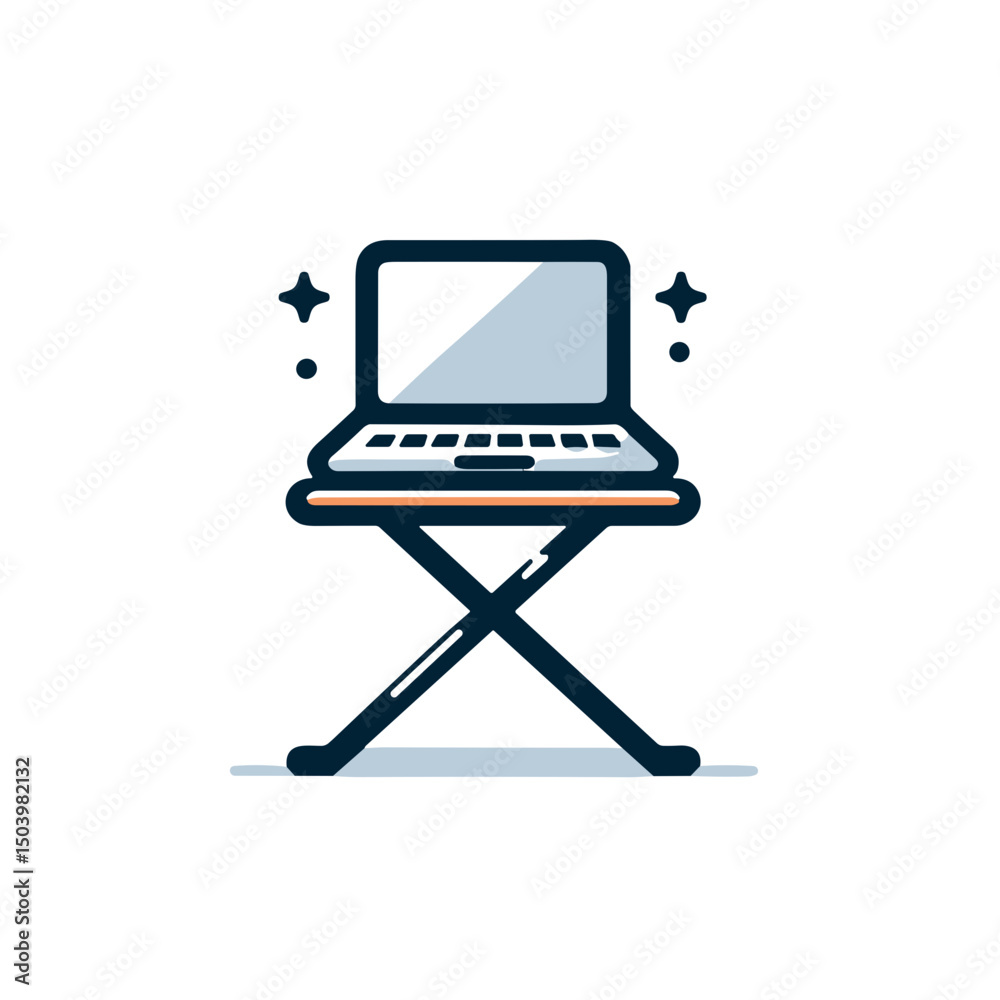 Laptop on a folding table in minimalistic style with clean lines Laptop on a folding table in minimalistic style with clean lines