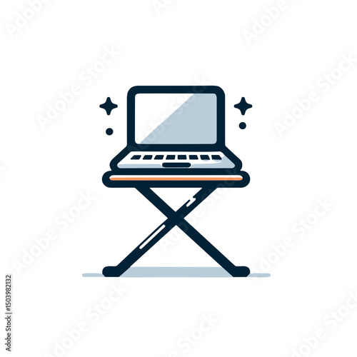Laptop on a folding table in minimalistic style with clean lines  