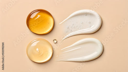 Realistic Cosmetic Serum and Cream Texture Smears on Nude Background