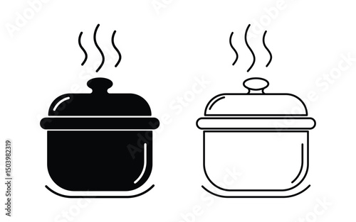 Set of Cooking pot icon flat and line style set. Boiling pot Symbol. A saucepan or pot vector illustration.