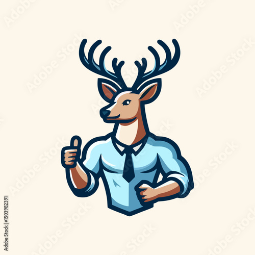 Modern Vector Mascot Deer Cartoon Animal Character Smiling with Antlers in Flat Illustration Style for Wildlife Forest Emblem Animal Logo Hunting Badge Adorable Friendly Animal Mascot Icon