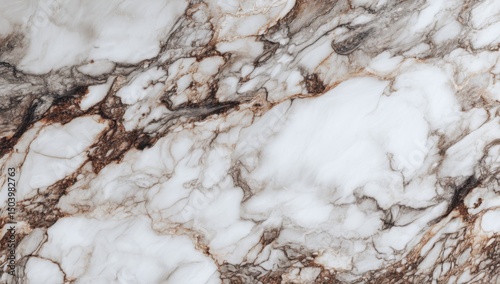 Elegant White and Brown Marble Texture Background, High-Resolution Stone Surface Detail for Design Projects