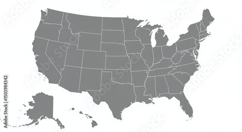 United States Map: A Gray-Scale Representation of the 50 States and Territories