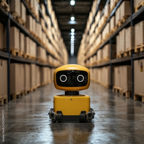 Friendly Robot Assistant in Modern Warehouse Setting with Boxes