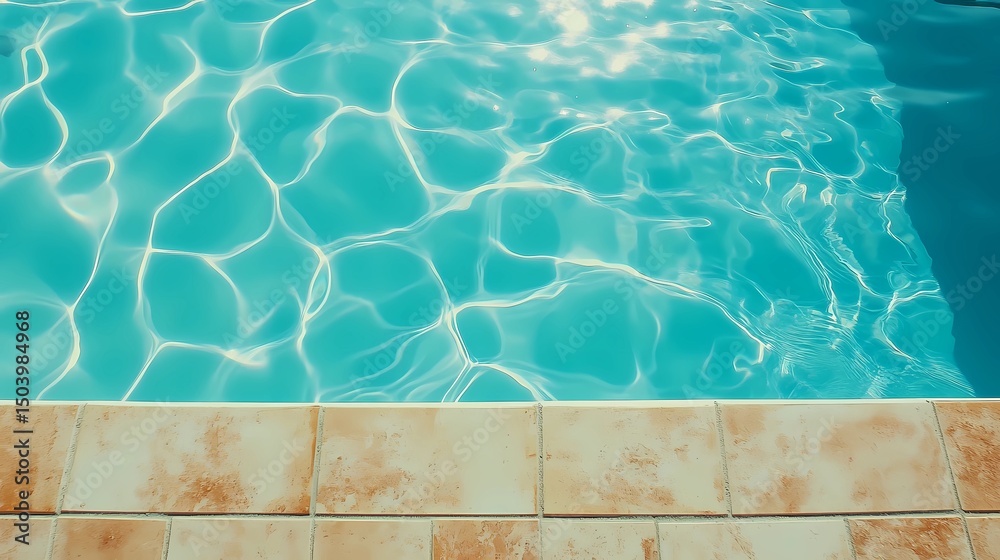 Obraz premium Blue ceramic tiles under clear pool water, perfect for seamless water textures, vacation graphics, and poolside content.