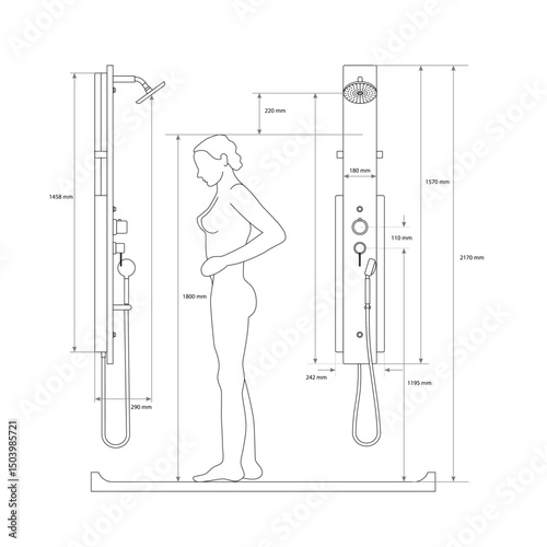 Wallpaper Mural Shower with size dimensions mm in illustrator Torontodigital.ca