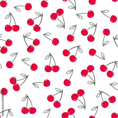 Seamless red cherry pattern design pattern. Flat simple cherry pattern template vector illustration for fabric, home décor and textile.