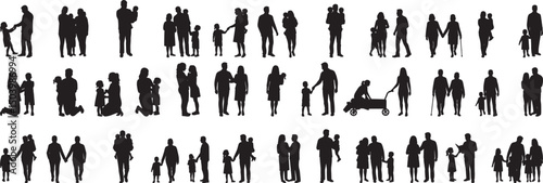 Family silhouettes vector art bundle collection of parents children grandparents and couples black and white design